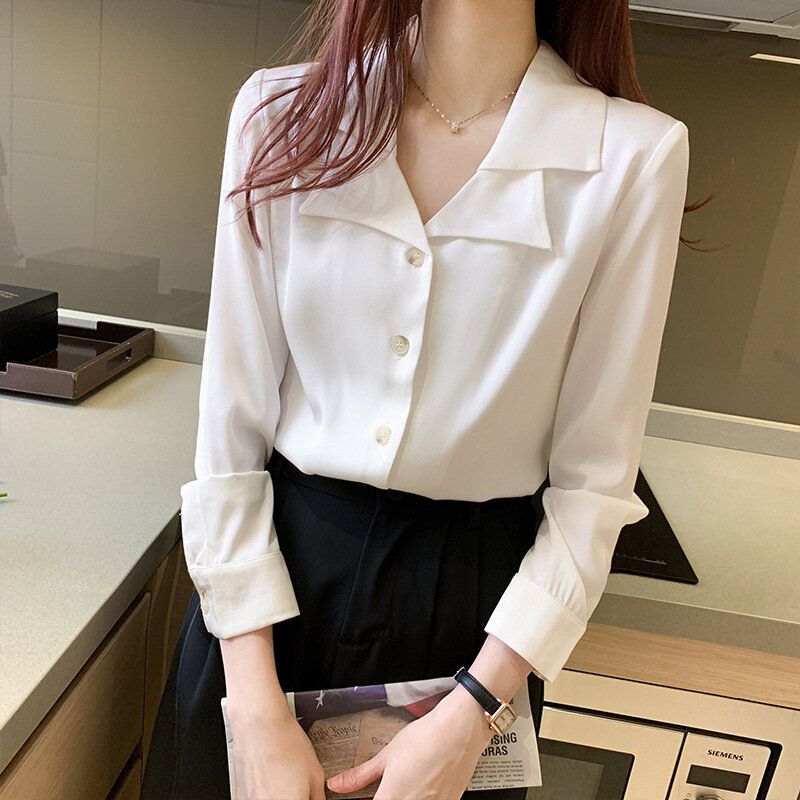 Casual women's shirt 2020 new autumn solid color long-sleeved ladies bottoming chiffon shirt Fashion tops Female