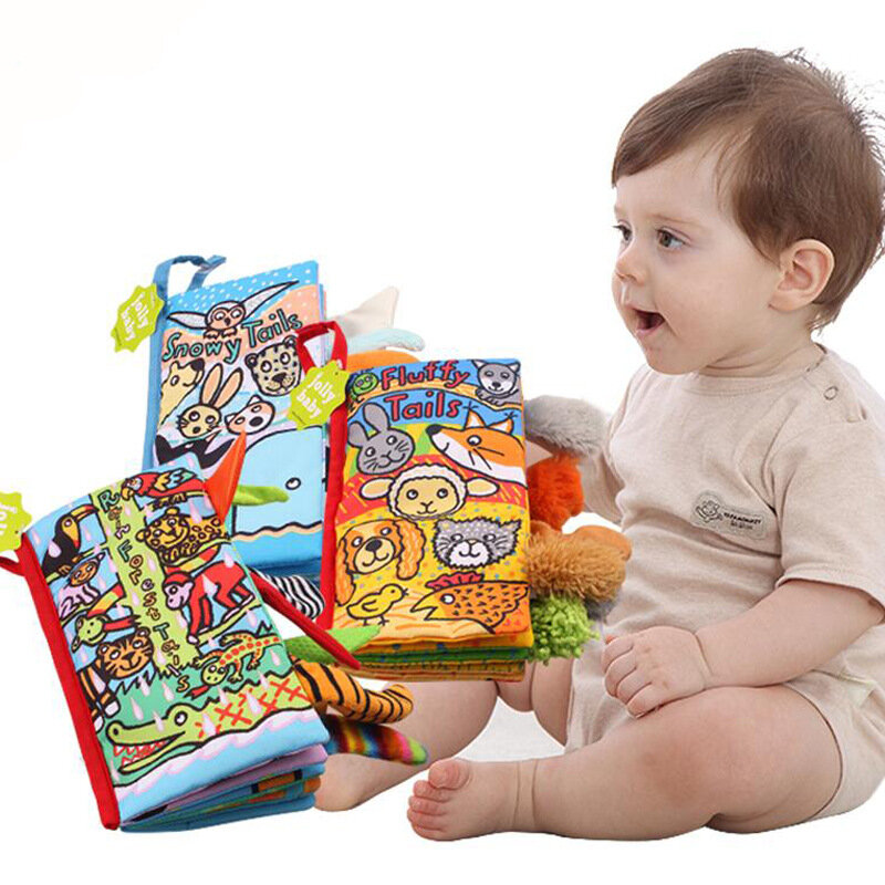Zabawki dla niemowląt 0 12 miesięcy miękkie dziecko tkaniny książki grzechotki dla niemowląt ogony zwierząt poznajemy wczesne uczenie książeczka dla dzieci zabawka dla niemowlaka
