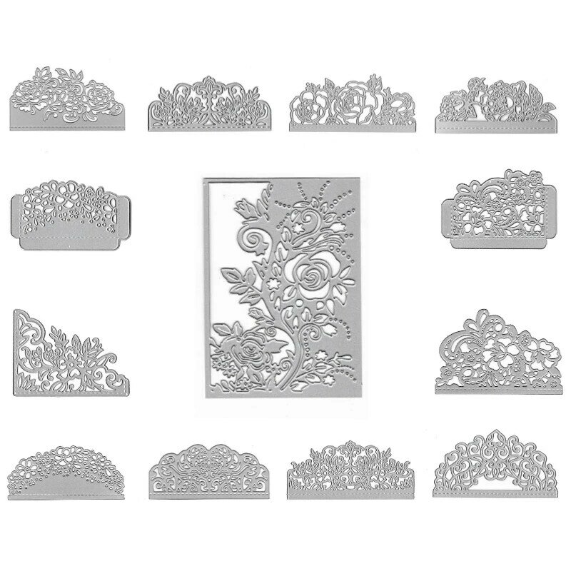 Grite 15 Style Flower Lace Border Metal Steel Cutting Dies Stencils for Making Scrapbooking DIY Album Paper Embossing Cards