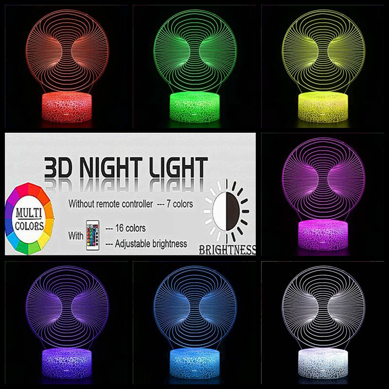 3D บทคัดย่อวงกลมเกลียว Bulbing ไฟ LED โฮโลแกรมภาพลวงตา7สีเปลี่ยนโคมไฟ Best Night Light ของขวัญบ้าน deco