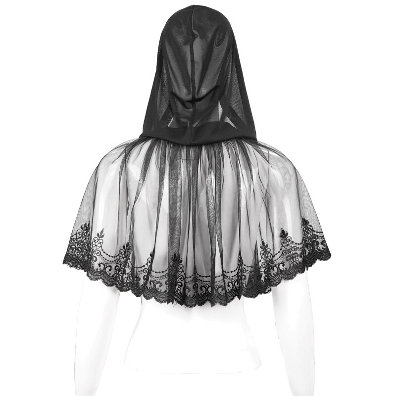 Gothic Mysterieuze Nobele Mesh Perspectief Sexy Hooded Shawl Lolita Prom Party Lace-Up Korte Cape Kleine Cape