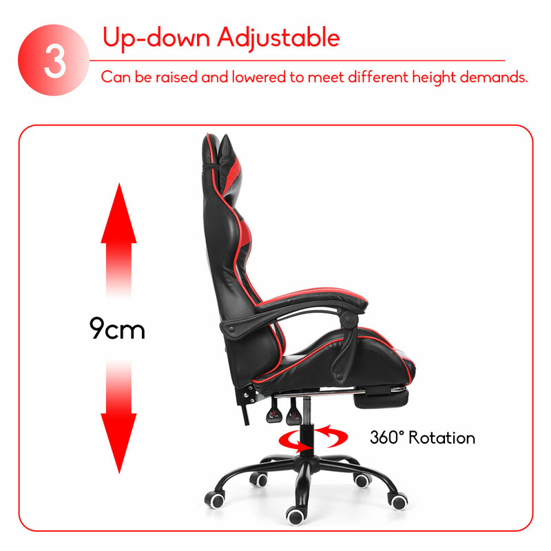 Wcg-cadeira gamer em pvc com função de elevação e giratória ajustável, poltrona gamer, uso doméstico, computador, escritório