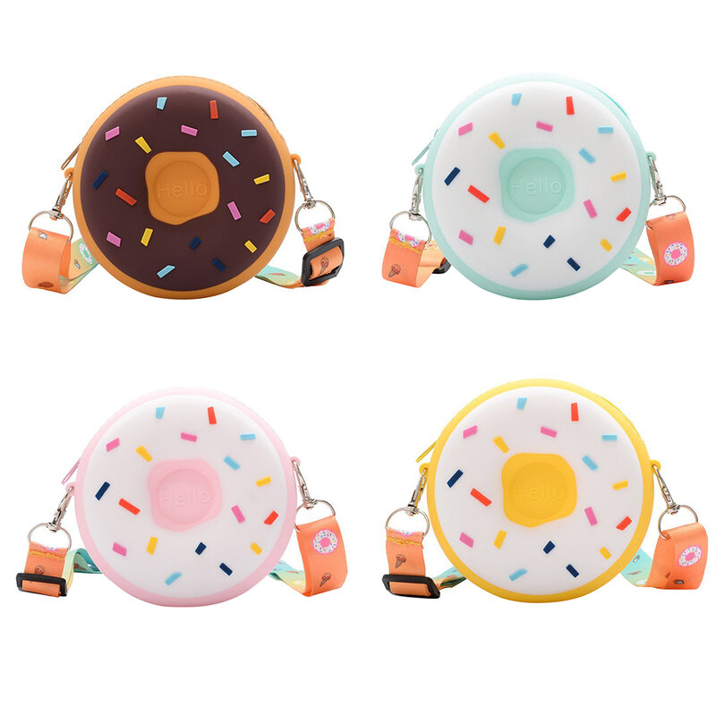 Kids Cute Doughnut Shoulder Bag Zipper Crossbody Handbag Silicone Children Candy Household Caring Children Ornament