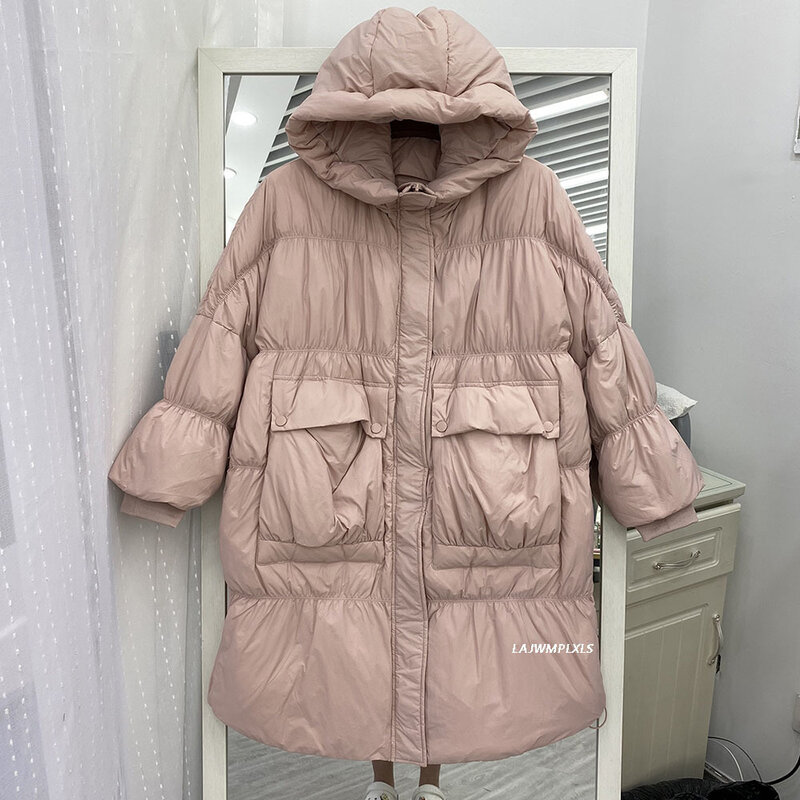 Alta qualidade 2021 novo inverno womenoversize 90% pato branco para baixo casaco feminino longo puffer jaqueta com capuz senhoras outwear