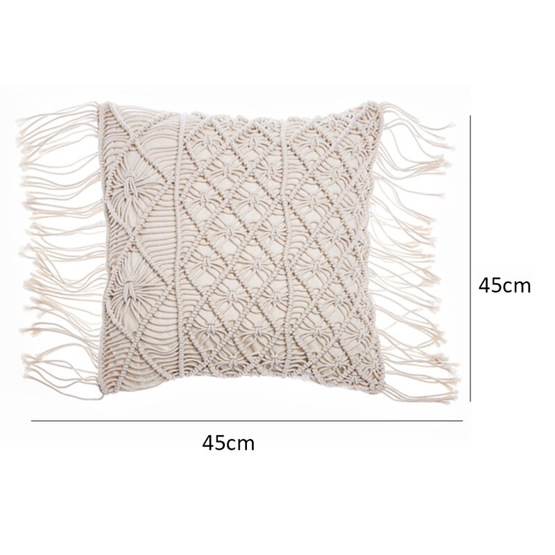 Funda de cojín para sofá, 45x45cm, cuerda de algodón, hilo de algodón tejido a mano, funda de almohada de estilo bohemio geométrico, decoración del hogar