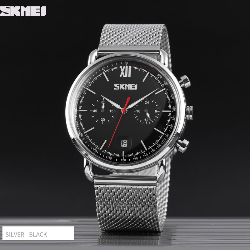SKMEI-reloj deportivo de cuarzo para hombre, cronógrafo de pulsera resistente al agua con malla