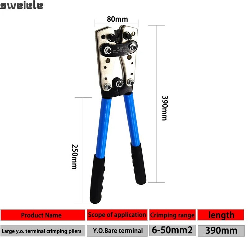 Crimping Plier 6-50mm AWG 22-10 Tube Terminal Crimper Multitool Battery Cable Lug Hex Crimp Tool Cable Terminal Plier Hand Tools