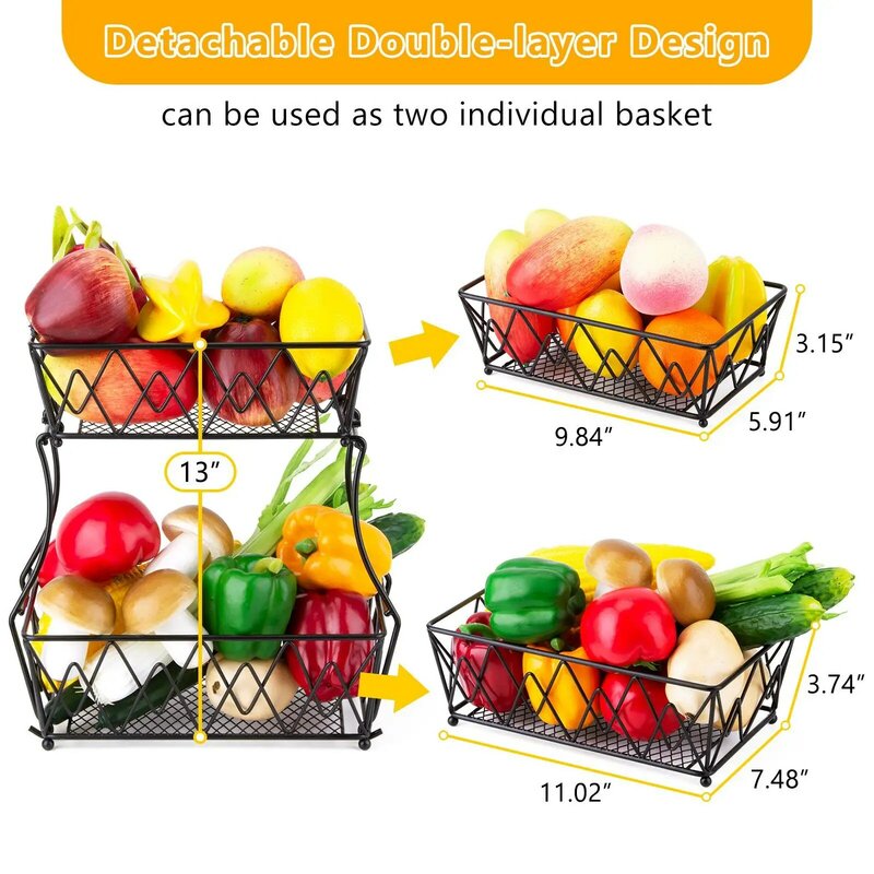 Креативная многофункциональная дренажная корзина для фруктов, Двухуровневая металлическая корзина для хранения для гостиной и кухни