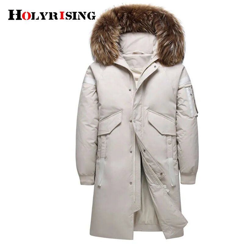 Men 2021 Winter New Long Casual Thick fur Hooded Waterproof Down coat Jacket Men Outwear Pockets Parka White duck down 19728