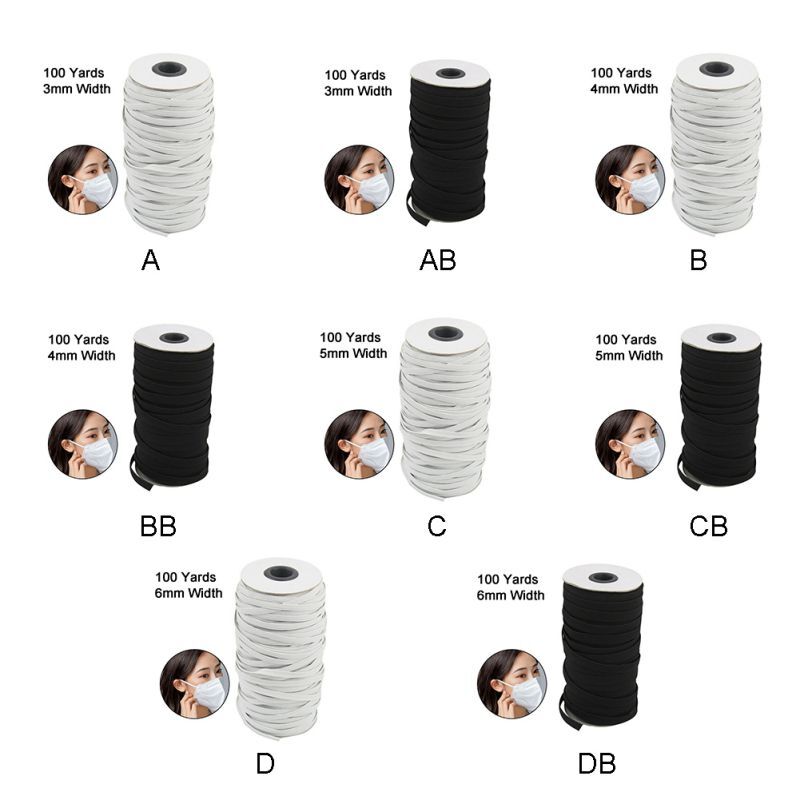 O  100 Yards Length DIY Braided Elastic Band Cord Knit Band Sewing 1/8 1/6 1/4in  3mm/4mm/5mm/6mm Width Mask Accessories
