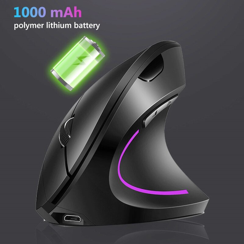 Ergonomic Vertical Wireless Mouse Rechargeable Gaming Computer Mice 2400 DPI USB Right/Left Hand Pink RGB Light PC Mause Gamer