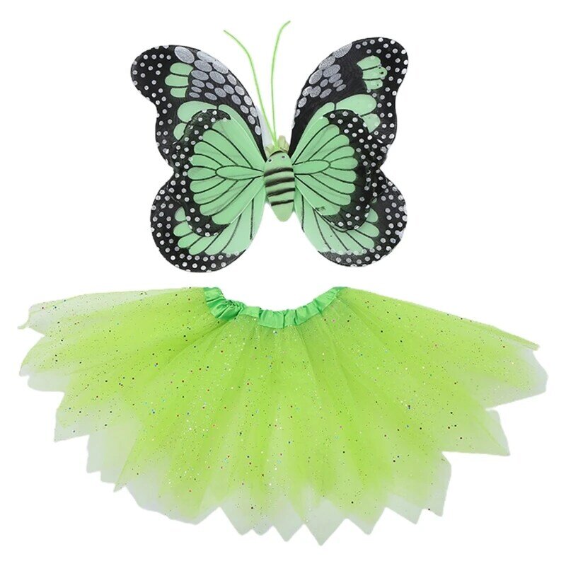 652F 2 Stück Mädchen Kleid Up Prinzessin Fee Kostüme Set mit Tutu Kleid Schmetterling Flügel für Kinder Halloween Rolle-spielen Geschenk