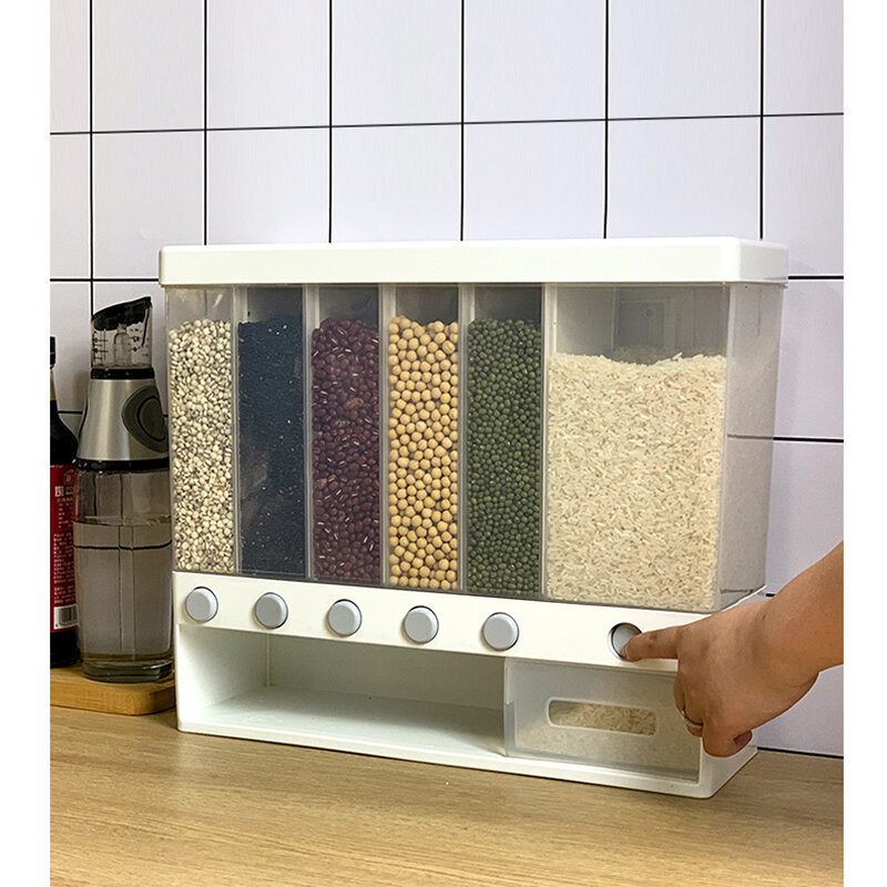 Wall-Mounted Food Storage Press Cereals Dispenser Rice Beans Dispenser Kitchen Storage and Organize Seal Tank Food Container