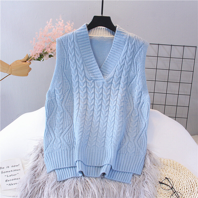 Gilet maglione Pullover da donna Twist 2020 autunno inverno New Loose Net gilet scollo a v Beige nero gilet lavorato a maglia in lana da donna coreana
