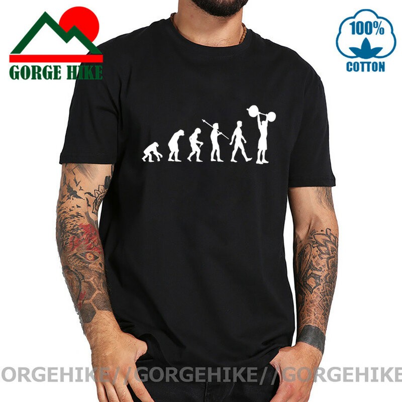 Weight Lifting Evolution T Shirt Mens Present Top Sports Gym Train Strong Custom Printed body building Tshirt 100% Cotton Man