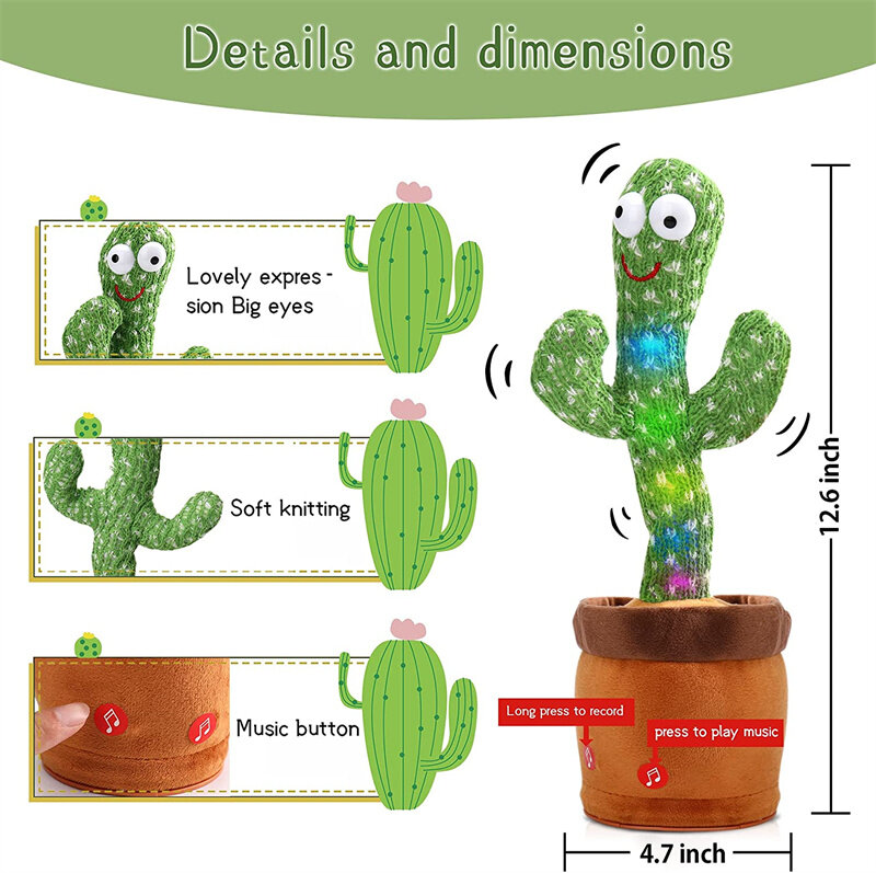 Plush Dancing Cactus Repeat What You Said Kids Stuffed Toys Singing Spanish Song Shaking With Music Plant Toy Children Education