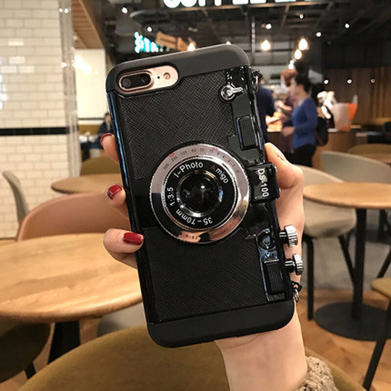 Luxo 3d modelo de câmera caso telefone para iphone 11 pro max x xr xs 8 7 6s plus com alça moda legal capa móvel menina dropship