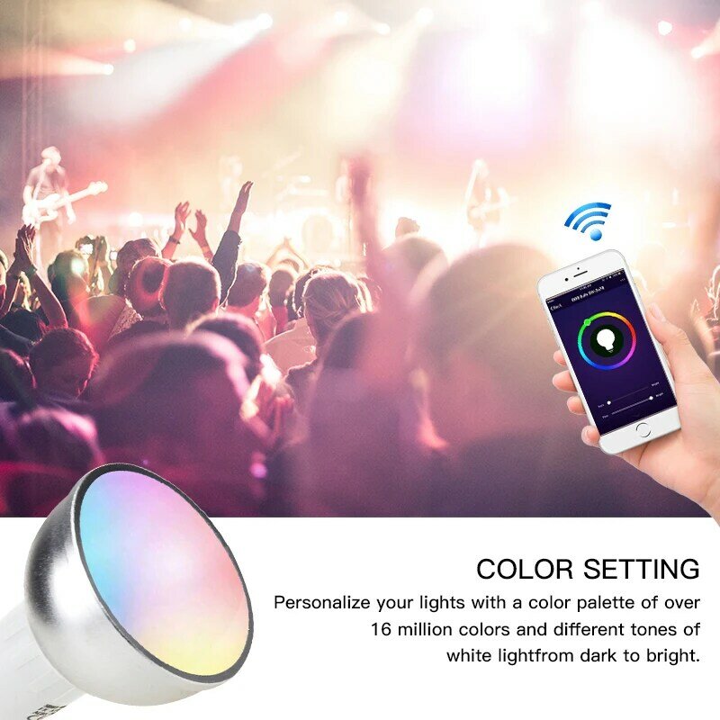 Frogbro-インテリジェントled電球,5w,mr16 gu10 gu5.3,2ピンrgbcw,調光可能,色の変更,音楽との同期,alexa tuyaで動作