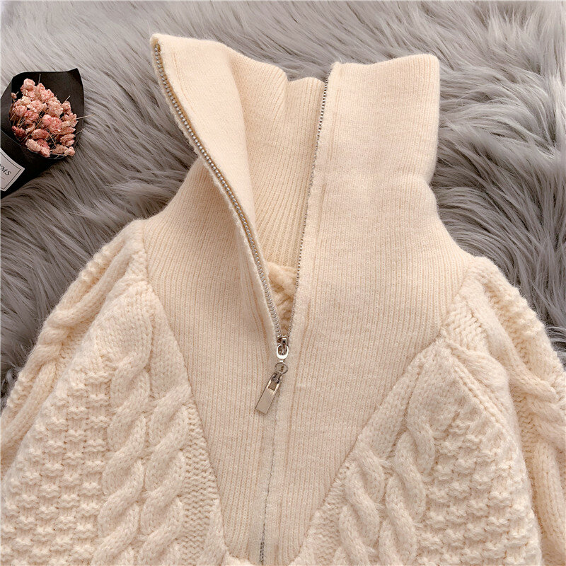 Pull tricoté à col rabattu et manches longues pour femme, haut ample à la mode coréenne, nouvelle collection automne hiver 2021, O89