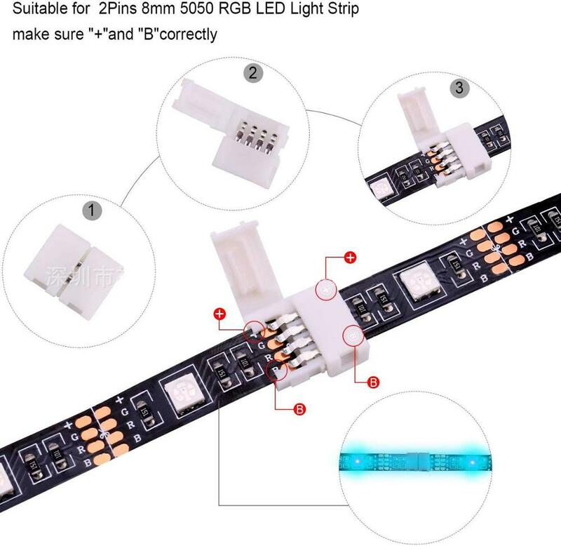 Tiras de luz LED con clip de enlace para RGB 5050 2835, tiras de luz LED adecuadas para 4 pines, tira de luz LED de 10mm