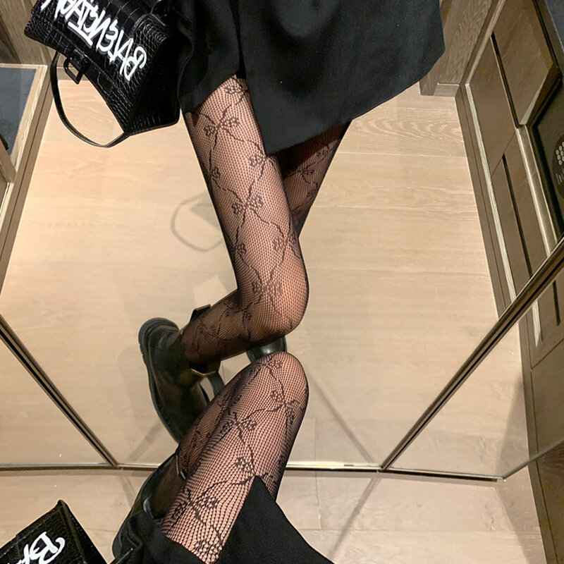 Internet celebridade preto malha de seda meias arco retro sexy fishnet meias meias femininas outono e inverno de fundo