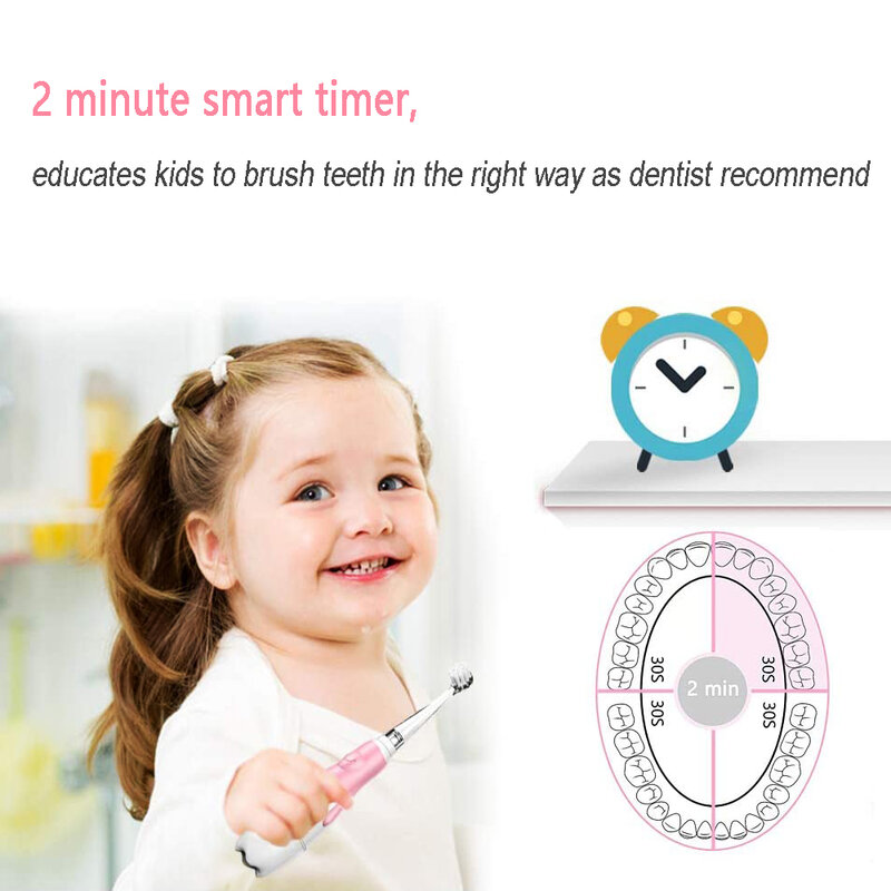 Seago crianças sonic escova de dentes elétrica 2 minutos temporizador inteligente crianças sonic escova de dente colorido led luz escova à prova dwaterproof água presente do bebê