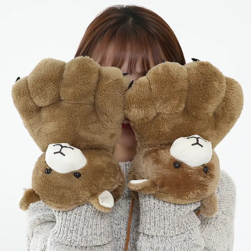Super Big ถุงมือ Unisex สัตว์ช้างหมี Panda Five Fingers Gloves ผู้ชายผู้หญิงฤดูหนาว Warm Plush ถุงมือ2022ข่าว