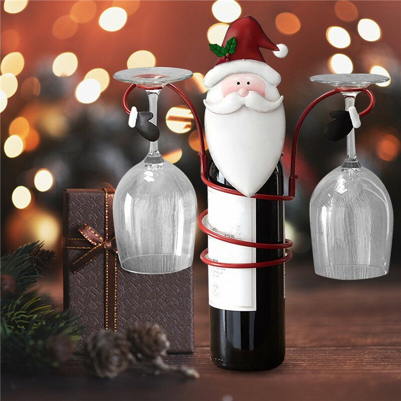Soportes de vidrio para botellas de vino, decoración navideña, estante organizador de escritorio para decoración del hogar, muñeco de nieve, regalos creativos de Navidad