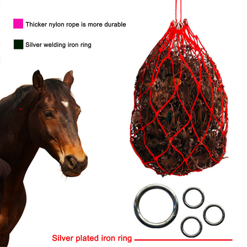 Red de nailon para el cuidado de caballos, equipo de Red de heno hueco pequeño de 85cm, productos duraderos a prueba de moho, suministros ecuestres rojos