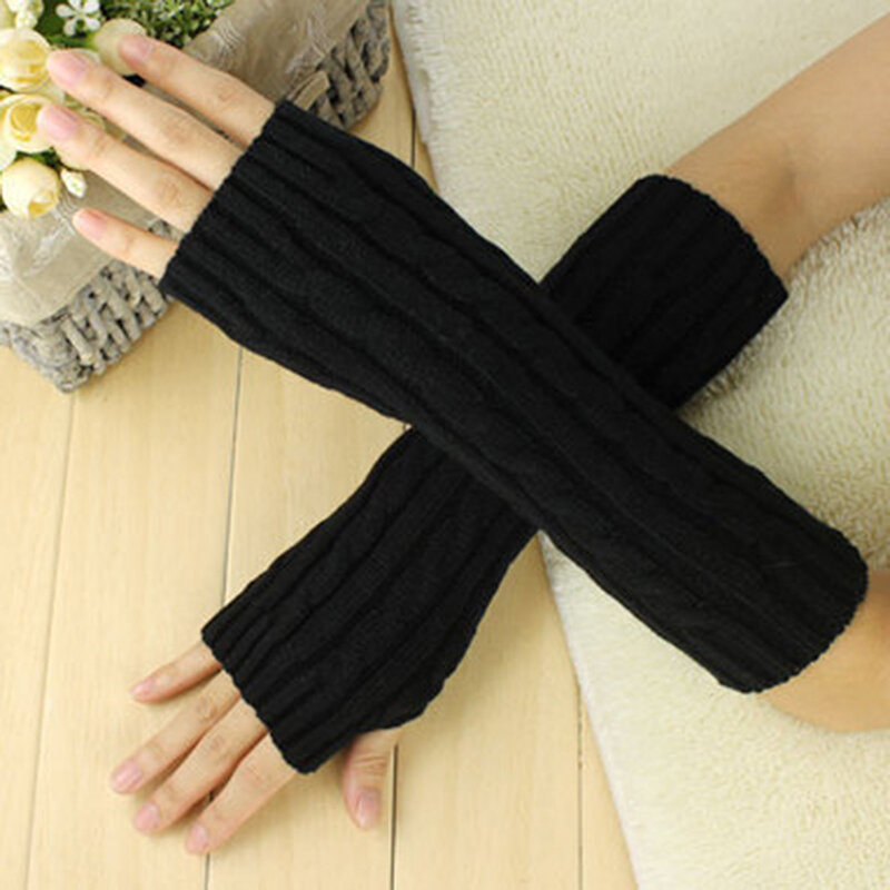 ผู้หญิงฤดูหนาวถักถุงมือยาวครึ่งถักขี่Mitten Warm Fingerlessถุงมือแฟชั่นแขนแขนอุ่น