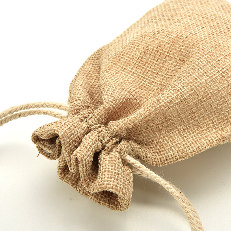 Mini pochette rustique en toile de jute, sac à cordon, cravate, cadeau de mariage