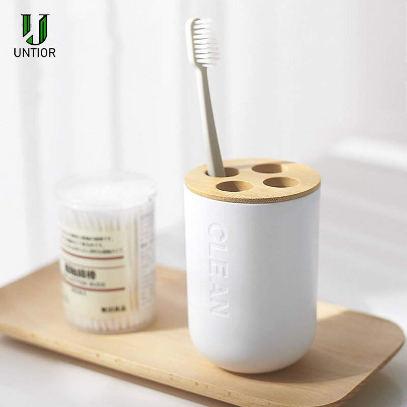 UNTIOR Bamboo Bathroom Accessories Toilet Brush Toothbrush Holder Soap Dispenser Bathroom Set Bathroom Decoration Accessories