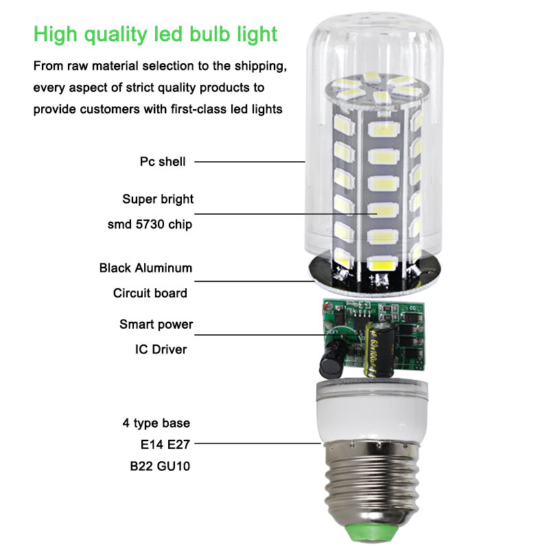 lampada led corn bulb e27 E26 Low voltage Ac Dc 12v 24v 36v 48v 60v 8W home spot light 110v 220v flicker free energy saving lamp
