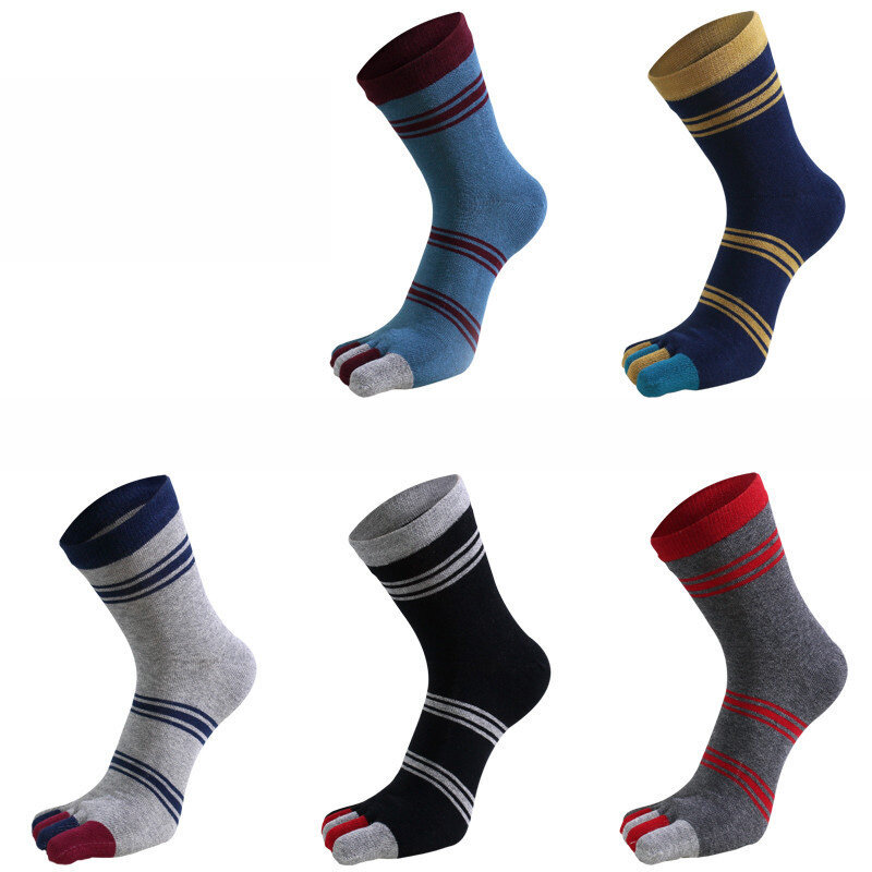 5 Pairs Mans Socks With Toes Cotton Striped Short Solid Funny Weed Business Sox Harajuku  Fashion Five Finger Socks Hot Sell
