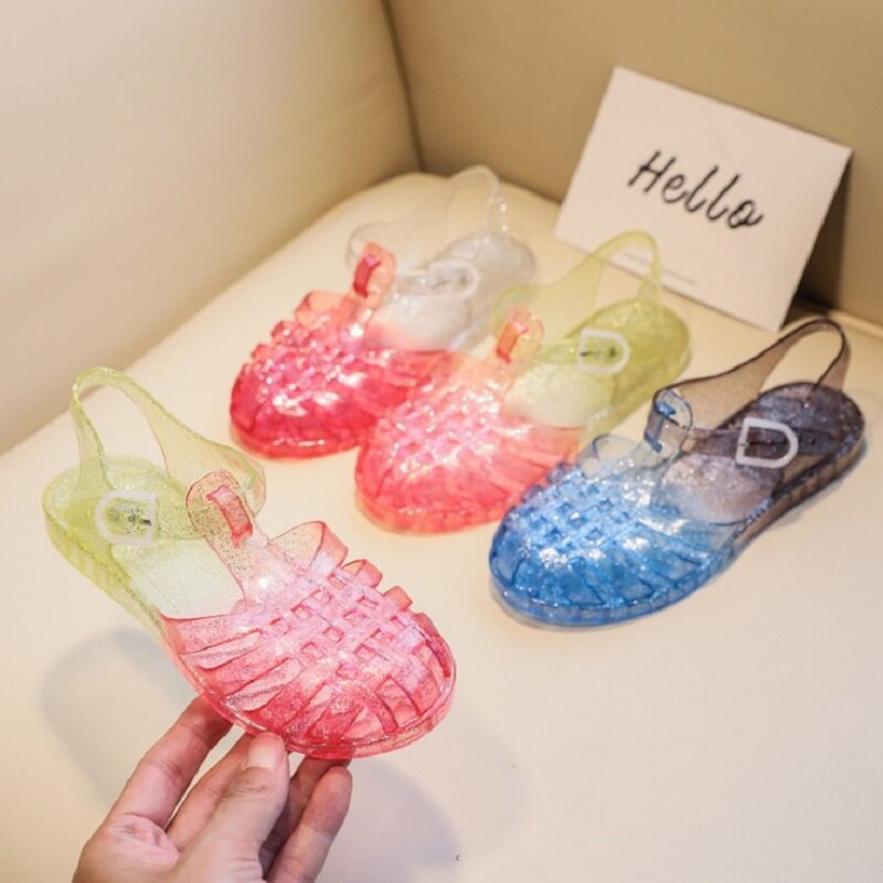 Sandalias de verano para niñas pequeñas, zapatos de gelatina de PVC con lentejuelas, Mini sandalias Melissa para niños, zapatos de playa de princesa a la moda para bebés, 2021