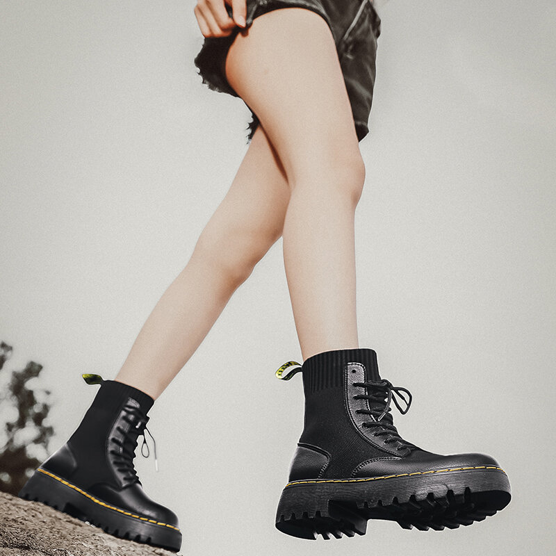 Marten – bottines en cuir et caoutchouc pour femmes, chaussures à plateforme