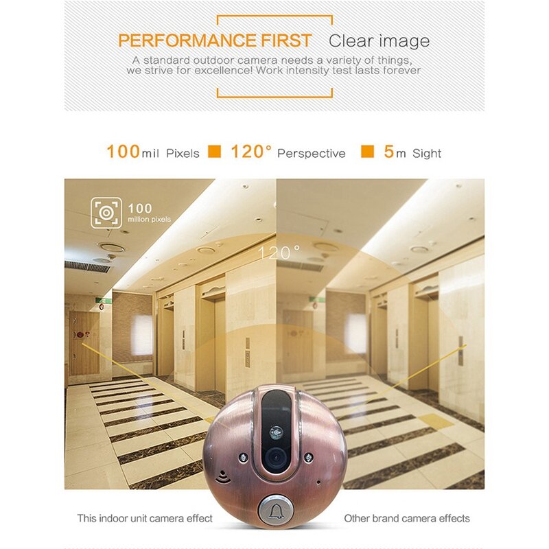 야간 투시경 비주얼 카메라가 장착 된 Proker Video Doorbell Peephole 도어 뷰어 120 와이드 앵글 뷰 4.3 인치