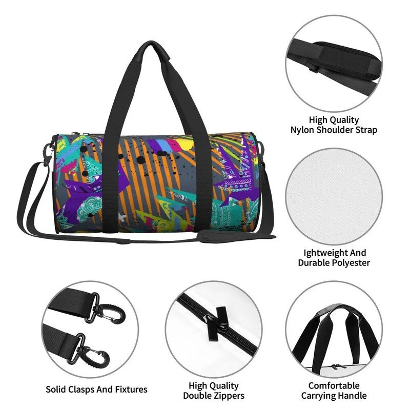 도트 기하학적 피규어 줄무늬 대용량 여행 가방, 레저 핸드백 숄더백 밤새 주말 가방