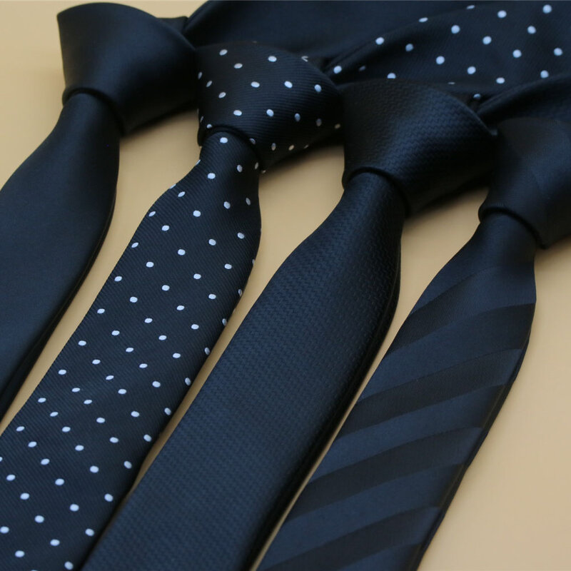 5CM (4 Pz/lotto) mens cravatte 59 "Long Black Poliestere Cravatte di Seta Per Gli Uomini Plaid Stripes Puntini Jacquard Stretta Cravatta Partito Cravatta