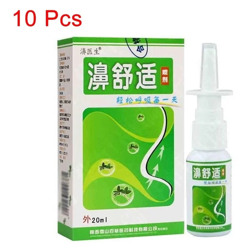 Espray Nasal para rinitis, 10 botellas de 20ml, para el cuidado de la nariz, tratamiento de rinitis crónica, espray para Sinusitis, hierba médica tradicional china
