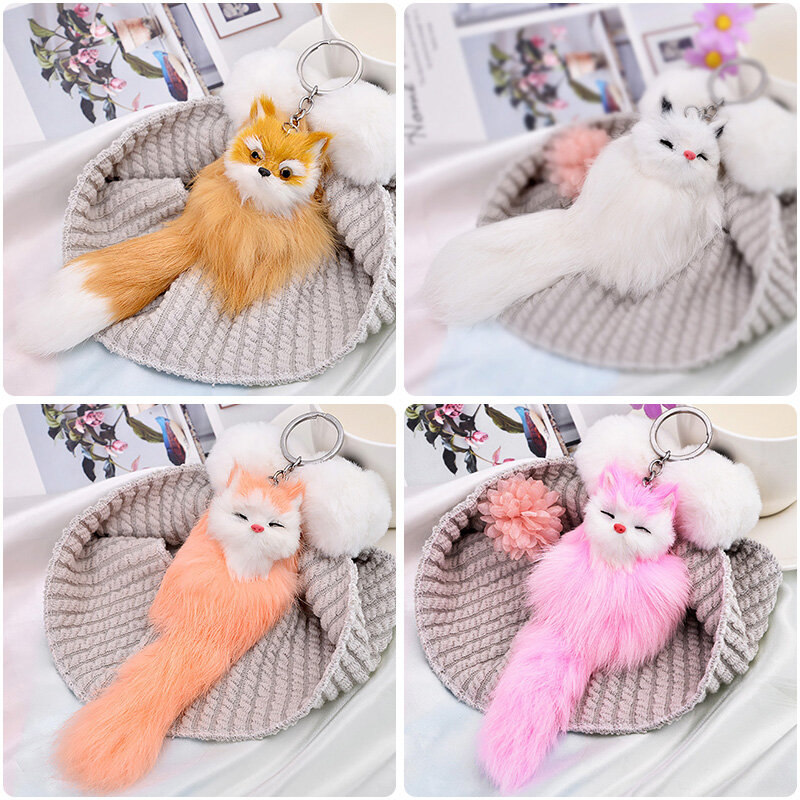 Cute Plush Keychain Creative Bags Hanging Backpack Phone Pendant Accessories Little Fox Bangle Doll Toys Girl Fashion