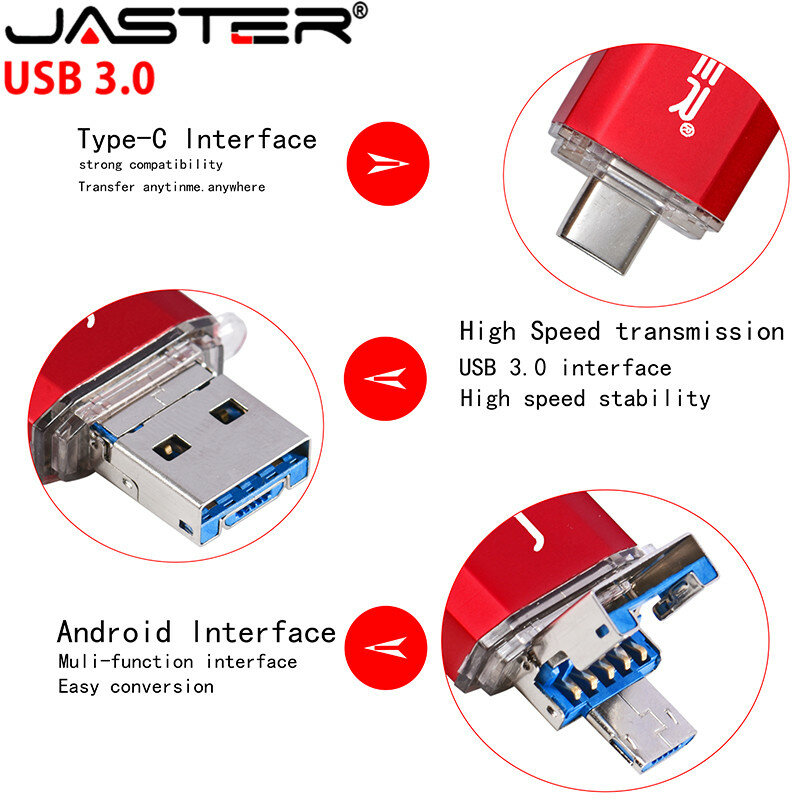 Флеш-накопитель Jaster OTG USB 3,0 на 4 ГБ, 8 ГБ, 16 ГБ, 32 ГБ, 64 ГБ, 128 ГБ