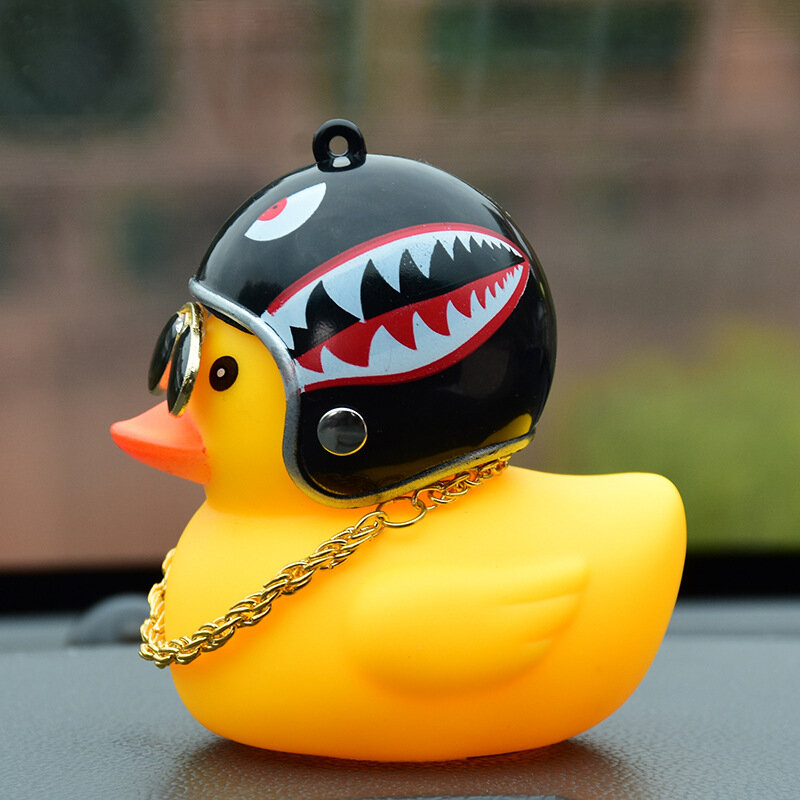 Lucky Duck Society Lovely Car Ornament Creative Car Dashboard Toys With Helmet And Chain Car Accessories Interior Para Autos