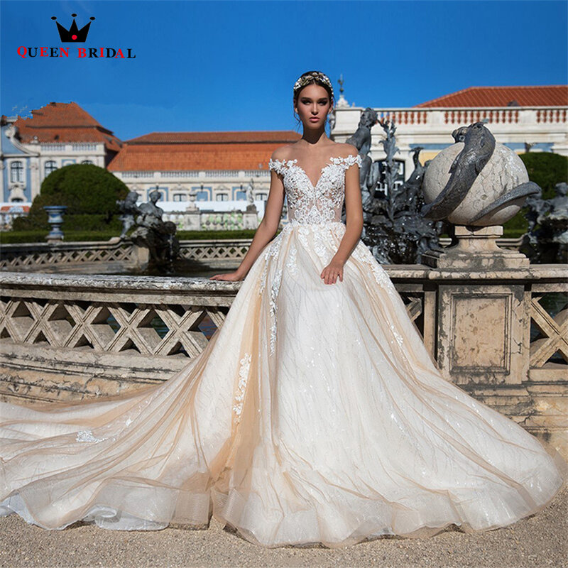 Luxus Hochzeit Kleider Ballkleid Puffy Langarm Pailletten Tüll Spitze Kristall Vintage Formale Braut Kleid Nach Maß DE42