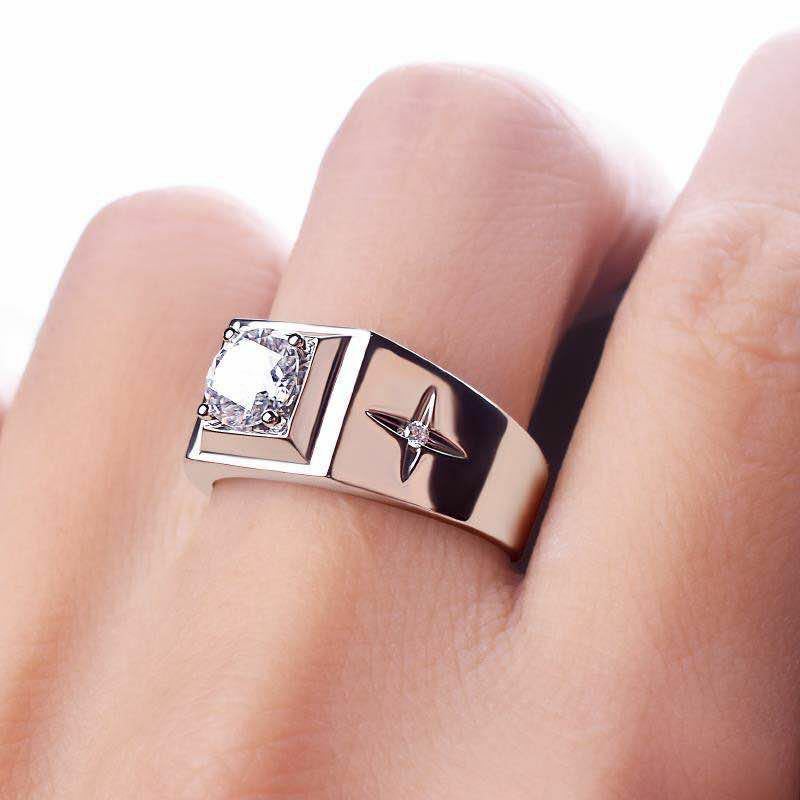 Venda quente anel de diamante de platina 1 quilates anel de diamante masculino moda simples anel de casamento presente atacado