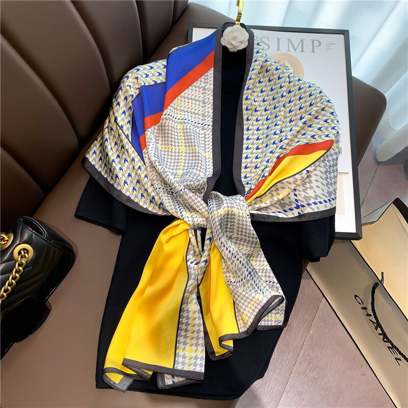 2022 New Satin Silk Skinny Scarf for Women Print Neckerchief Bandana Shawls Wrist Wraps Female Neck Tie Foulard Muffler Turban