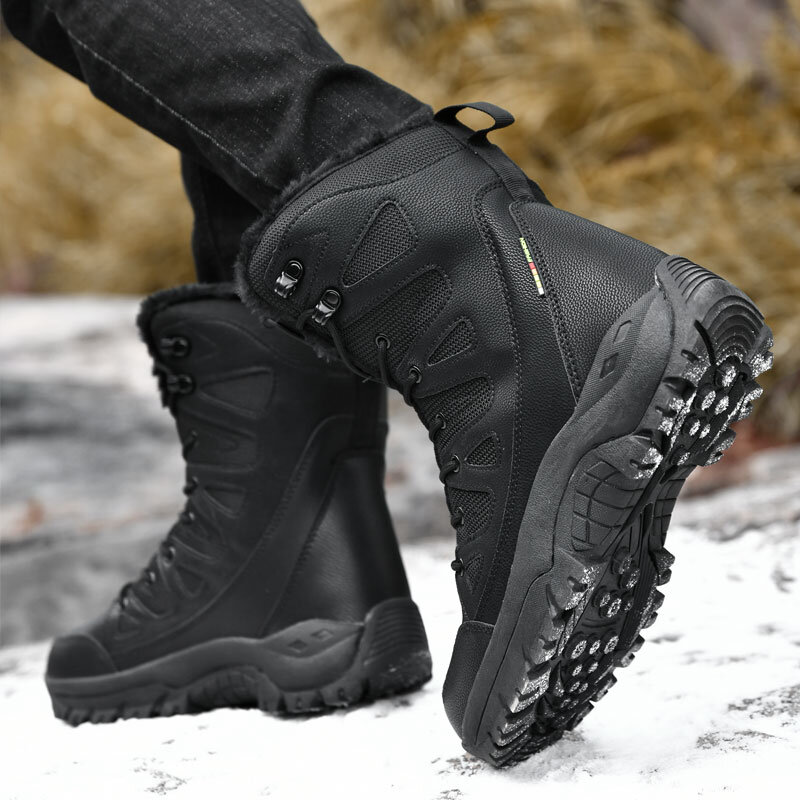 ผู้ชายWinter Snow Bootsรองเท้ากันน้ำทหารทะเลทรายรองเท้าSuper Warm Furยุทธวิธีข้อเท้ารองเท้าชายรองเท้ารองเท...