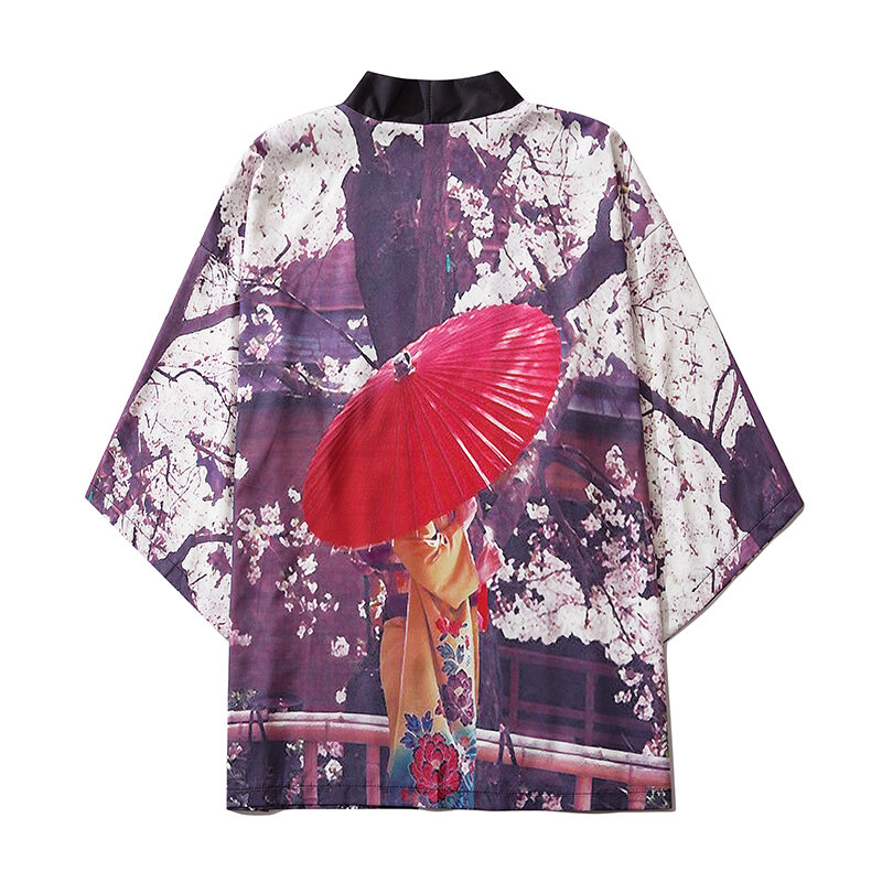 男性と女性のための伝統的なカジュアルTシャツ,日本の着物,プリント付き