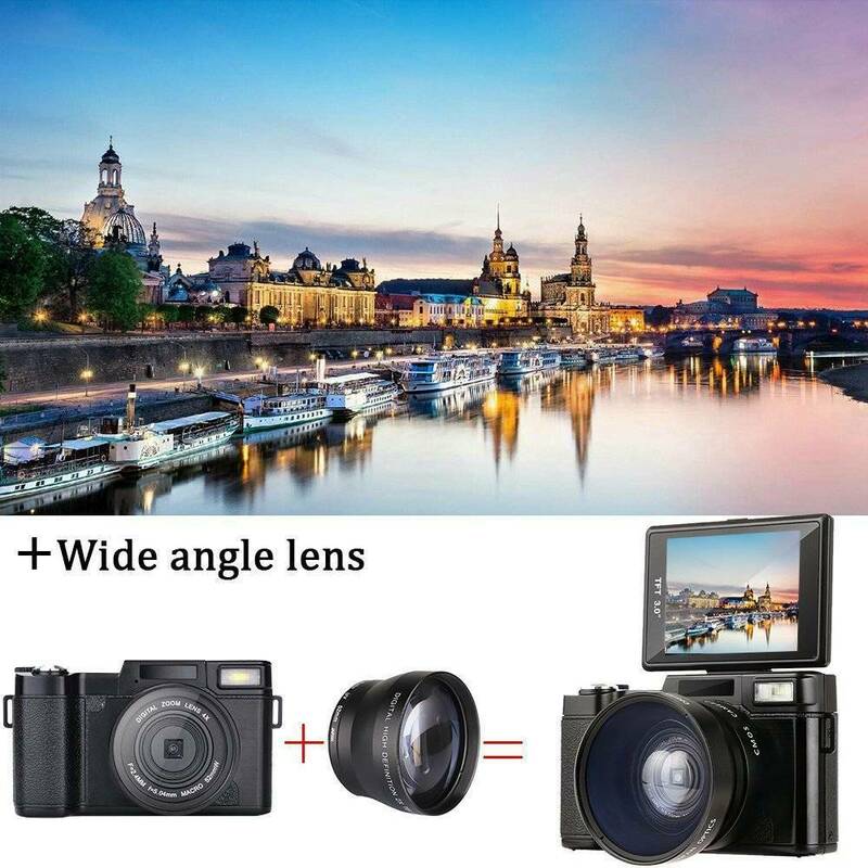 Professional 24MP วิดีโอกล้อง4X Zoom หน้าจอหมุนได้ Full HD 1080P Anti-Shake SLR กล้องวิดีโอ W/เลนส์กว้างและ32GB