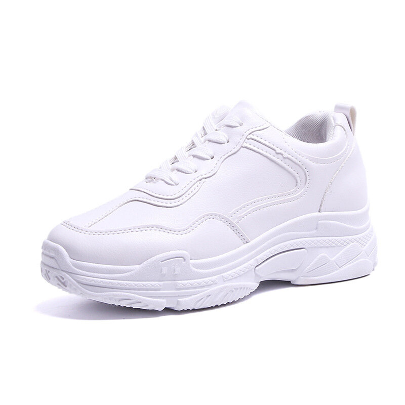 Zapatillas de correr informales para mujer, calzado deportivo transpirable con plataforma, vulcanizada, color blanco, cómodo, combina con todo